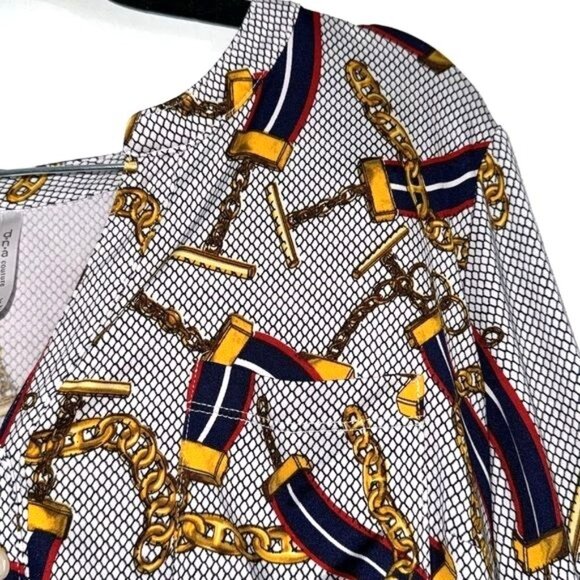 D.N.A Couture Womens 1X Chain & Stripe Print Blouse With Button Accents Long Sle - Picture 4 of 10